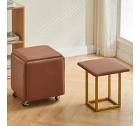 5 in 1 Stackable Ottoman Cube Chair with Swivel Casters - Leather Foot Stool for Living Room & Dining Room, Versatile Rest Space-Saving Furniture (B 45cm)
