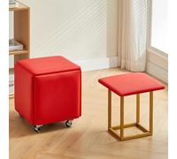 5 in 1 Stackable Ottoman Cube Chair with Swivel Casters - Leather Foot Stool for Living Room & Dining Room, Versatile Rest Space-Saving Furniture (Red 45cm)