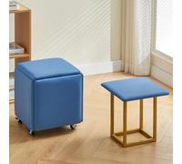 5 in 1 Stackable Ottoman Cube Chair with Swivel Casters - Leather Foot Stool for Living Room & Dining Room, Versatile Rest Space-Saving Furniture (Blue 35cm)