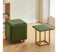 5 in 1 Stackable Ottoman Cube Chair with Swivel Casters - Leather Foot Stool for Living Room & Dining Room, Versatile Rest Space-Saving Furniture (Green 35cm)