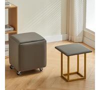 5 in 1 Stackable Ottoman Cube Chair with Swivel Casters - Leather Foot Stool for Living Room & Dining Room, Versatile Rest Space-Saving Furniture (A 45cm)