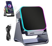 5-in-1 Wireless Induction Bluetooth Speaker with Adjustable Phone Stand, 5000mAh Power Bank for Android and iPhone, Hi-Fi Stereo Sound & 8 RGB light Modes, Portable Audio Dock For Tablet (Black)