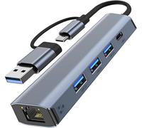 5 IN 2 Adattatore USB Ethernet Gigabit RJ45 Hub Ethernet LAN con 3 Porte USB 3.0