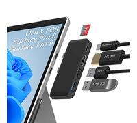 5-in-2 Surface Pro 8 Adattatore con HDMI 4K, USB-C Thunderbolt 4 (Display+Dati+Ricarica PD), USB 3.0+2.0, Lettore di schede TF, Surface Pro 8 USB Hub Triplo Display per Microsoft Surface Pro 8