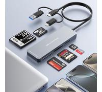 5-in-3 Lettore di Schede SD di Memoria Adattatore Memory Stick Pro duo-USB C USB-A Lightning Lettore per Micro SD/SD/TF/CF/XD/MS per PC/Android/Lightning/iPhone iPad
