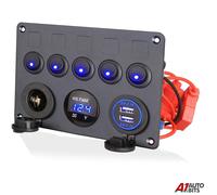 5 Interruttore 12V 24V Inline Scatola Fusibili LED Pannello Doppia USB per Auto