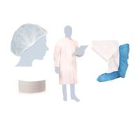 5 KIT VISITATORE Monouso Camice, Cuffia Plissè, Mascherina e Copriscarpa 1GWS