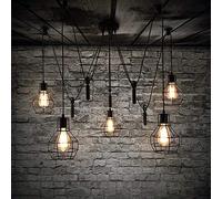 5 lampade lampadari a sospensione vintage industriale lampadari regolabili fai da te stile vintage semi-incasso plafoniera illuminazione a sospensione in gabbia di metallo rustico per sala da pranzo,