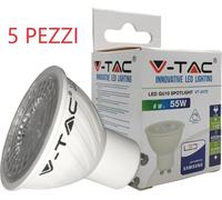 5 LAMPADINE faro faretto V-TAC GU10 Faretto Spotlight 5W 110° Luce 3000K 4000K