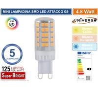 20 LAMPADINE LED G9 SPOTLIGHT 4.8W TUBOLARE SMD CHIP 600 LUMEN 3000K 4000K 6500K [EEK: E]
