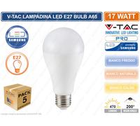 5 LAMPADINE LED V-TAC PRO VT-217 LAMPADINA LED E27 17W BULB A65 CHIP SAMSUNG