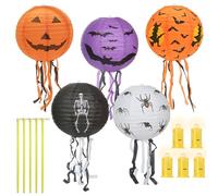 5 lanterne di carta per Halloween, lanterne di Halloween, lanterne decorative per Halloween, lanterne pieghevoli, paralume di carta, zucca, ragni, lanterna sospesa, lanterna per feste, Halloween