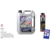 5 Litri Originale Liqui Moly Set MoS2 Leichtlauf 10W-40 Olio Schiuma Flushing