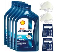 5 Litro Originale Shell Advance 4T Ax 7 15W50 Olio Motore Moto 600074503 Set