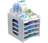 5-Livelli A4 Organizer Scrivania Ufficio Lmpilabile con Portapenne, Porta Documenti Ufficio Scrivania Legno Pastico, Portadocumenti Bianco, Orizzontale Portaoggetti Vassoio Per Scuola Studio