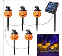 5 luci solari a forma di zucca, luci solari a forma di zucca, decorazioni per Halloween per esterni, simpatiche luci in resina per cortile, cortile, decorazione per vialetti, feste, portico, cortile
