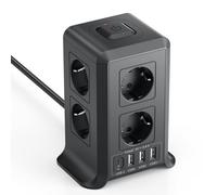 5 M Multipresa Verticale, Torretta Multipresa con 4 Porte USB e 8 Prese di Corrente, Vertical Power Strip con Protezione Dell'interruttore, Adatta per Uffici, Scrivanie e Camere da Letto di Casa