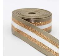 5 m NASTRO PESANTE PER ZAINI E BORSE E CINTURINO a righe Lucido Oro Argento Metallico Lurex 38 mm Beige Oro (Colore 09)