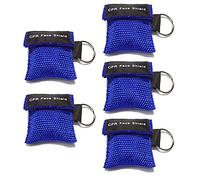 5 mascherine per la RCP, scudi facciali di salvataggio con valvola unidirezionale e barriera respiratoria e anello portachiavi per primo soccorso o addestramento DAE (blu)