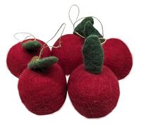 5 mele in formato originale (7 cm) in feltro lavorato a mano con sospensione.Tavolo - Decorazione con mela artificiale in rosso brillante
