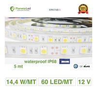 5 METRI STRISCIA 300 LED 5050 SMD 5 MT LUCE BIANCA WATERPROOF IP68 PER IMMERSION