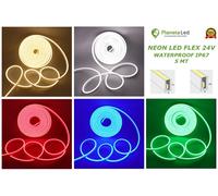 5 METRI STRISCIA LED NEON FLEX WATERPROOF IP67 24 V DC BIANCO ROSSO VERDE BLU