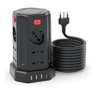 5 Metro Ciabatta Elettrica Multipresa con 12 Prese Universali 10/16A ITA e Schuko e 3 USB 1 USB C protezione Sovratensione con 4 interruttori indipendenti, Nero