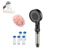 5-Mode High Pressure Filtered Shower Head,Handheld Powerful Mist Massage Shower Heads,Built-In Power Wash,One-Click Water Stop Filtered Shower Head,with 5 Filters,Tool-Free Installation (A, black)