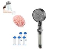 5-Mode High Pressure Filtered Shower Head,Handheld Powerful Mist Massage Shower Heads,Built-In Power Wash,One-Click Water Stop Filtered Shower Head,with 5 Filters,Tool-Free Installation (A, grey)
