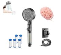 5-Mode High Pressure Filtered Shower Head,Handheld Powerful Mist Massage Shower Heads,Built-In Power Wash,One-Click Water Stop Filtered Shower Head,with 5 Filters,Tool-Free Installation (B, grey)