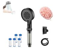 5-Mode High Pressure Filtered Shower Head,Handheld Powerful Mist Massage Shower Heads,Built-In Power Wash,One-Click Water Stop Filtered Shower Head,with 5 Filters,Tool-Free Installation (B, black)