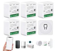5 moduli di interruttore della luce intelligente, mini interruttore Wi-Fi fai da te, adatto dietro l'interruttore a parete, 1 via, compatibile con app Tuya, Alexa Echo, Google Home, Smart Life neutro