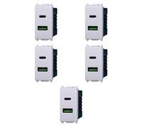 5 MODULI DOPPIA PRESA USB 2.0 TIPO A E 3.1 TIPO C, BIANCO, COMPATIBILE CON VIMAR PLANA, 2 PRESE USB A 5VDC 2,1A, MODULI E FRUTTI 100% COMPATIBILI, MATERIALI DI ALTA QUALITA'