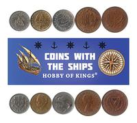 5 Monete Diverse Con Le Navi: Galeoni, Trireme, Caravelle, Fregata, Ingranaggi, Carote