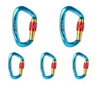 5 moschettoni di bloccaggio resistenti, clip a D in lega di alluminio da 25 kN, chiusura a vite certificata UIAA e CE, per arrampicata su roccia, escursionismo, Rappelling, blu