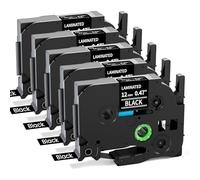 5 nastri adesivi per Fimax Tech, 12 mm, TZe-335, TZe335, TZ-335, TZe 335, per PT-H105 H107 H101C H100LB/R 1005 1250 D200 E110 Cube, bianco su nero, 12 mm x 8 mm m, confezione