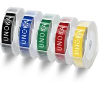5 nastri per etichette UNOKA compatibili con Dymo, 9 mm | Nastro autoadesivo 3D Omega per etichettatrice Dymo E-101 E-303, nero/rosso/giallo/blu/verde, 5 rotoli