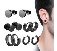 5 nero unisex Set orecchini in acciaio inossidabile piercing Orecchini circolari per uomo Donna gotico strada hip hop cerchio Orecchino Tagli UnicaAcciaio inossidabile