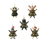 5 ornamenti da appendere piatti 2D a forma di animali urlanti in acrilico, decorazioni per albero di Natale, adatti per pareti, borse e specchietti retrovisori dell'auto, aggiungono un'atmosfera