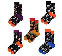 5 Paare Halloween Kürbis Bunte Socken,KürbisSocken,Baumwolle Lustige Geistermuster Socken, Calzini Unisex Donna Uomo Divertenti Regalo di Halloween Donna Uomo Cotone Calzini di Zucca Scheletro