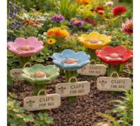 5 Pack Bee Cups Water for Bees Garden Resin, Outdoor Garden Yard Bee Feeders Stakes Decor for Thirsty Pollinators Insects Plastic Free Attracting Glaze