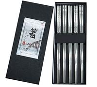 5 Paia Bacchette Acciaio Inossidabile, Bacchette Sushi Acciaio,Alta Giapponese qualità Lusso, Bacchette sushiriutilizzabile Ecologico e Sicuro Set Regalo (Bacchette Cinesi)