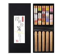 5 Paia Bacchette di Bambù Naturale Cinesi, Antiscivolo Bacchette Giapponesi, 9 Pollici Chopstick Riutilizzabile, Modello Unico, Lavabili in Lavastoviglie, Posate Asiatiche per Sushi Noodles