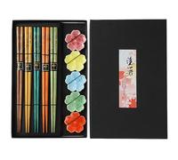5 Paia Bacchette Sushi, Set Di Bacchette Regalo Bacchette Riutilizzabili Naturali Bacchette Cinesi Giapponesi Premium Posate Asiatiche (Fiore di pesco)