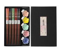 5 Paia Bacchette Sushi, Set Di Bacchette Regalo Bastoncini Giapponesi Con Poggia Bacchette, Bacchette Riutilizzabili Naturali Bacchette Cinesi Giapponesi Premium Posate Asiatiche