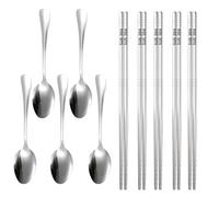 5 Paia Di Bacchette E 5 Cucchiai, Posate In Acciaio Inossidabile, Bacchette Antiscivolo E Resistenti, Stoviglie Antiruggine, Utensili Da Cucina
