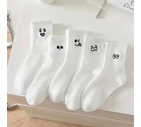 5 paia di calze da donna a metà polpaccio, stile sottile, calze da studente, stile giapponese, bianche, calze lunghe sportive da college, primavera/autunno/inverno/estate (misto) 5 paia (assortite)Pol