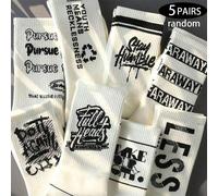 5 paia di calze lunghe casuali per uomo, calze sportive per pallacanestro di media lunghezza per autunno/inverno, calze alte bianche alla caviglia, autunno Tagli Unica,Casuale 1 coppiaLettereTessuto i