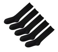 5 paia di calze lunghe da donna traspiranti in maglia di cotone a coste tinta unita look preppy morbide ed elastiche calze al ginocchio versatili calzini da vestito, Nero , Taglia unica