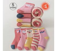 5 paia di calzini a ciuffo per ragazze, calzini spessi e caldi per bambini e bambine, bianchi, rosa, gialli, blu, a blocchi di colore, a righe, con lettere, gelato, cuori, adatti per l'autunno/inverno